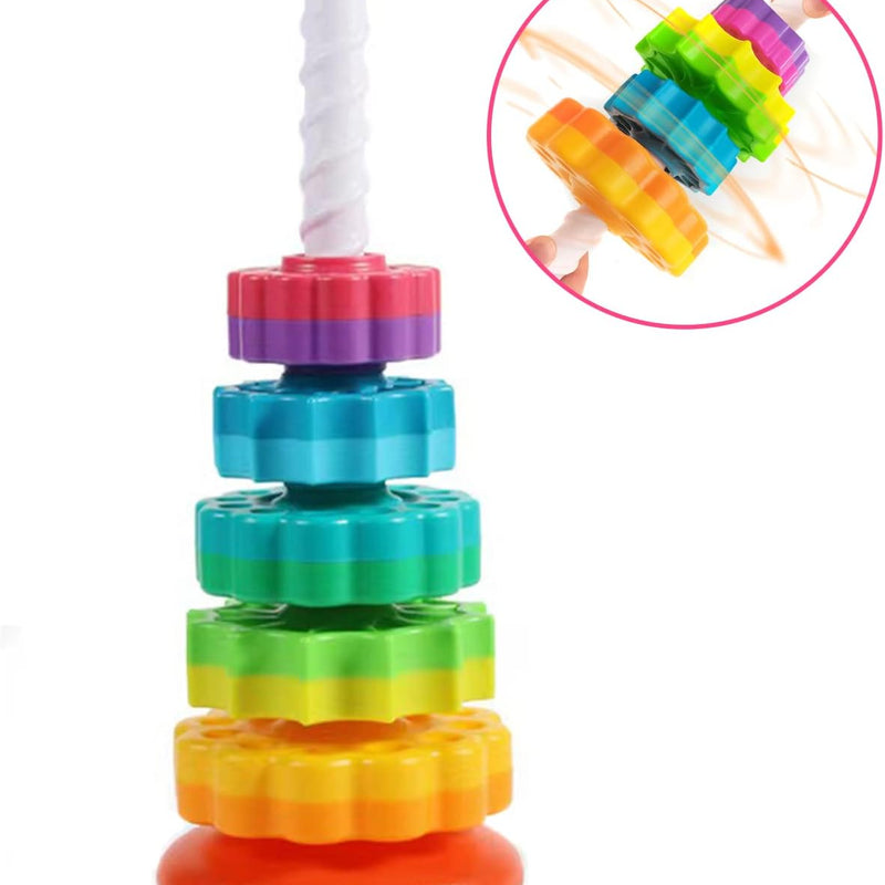 LUCKFUTURE Spinning Stacking Toys, Educational Toddler Toy Stacking Rings Baby Toys, Montessori Toy for Girls and Boys, Spin Gears Christmas Birthday Gift for 1-3 Year Old