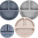 Eascrozn Toddler Plates 3 Pack, Divided Suction Plates for Baby | BPA Free, Food Grade Silicone Baby Plates, Non-Slip, Baby Led Weaning Supplies, Microwave and Dishwasher Safe