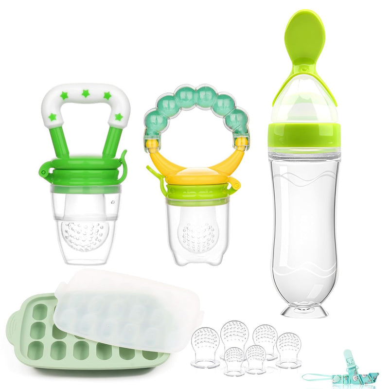 Baby Breastmilk Popsicle Molds & Baby Fruit Feeder (4 Pack), Infant Food Freezer Tray Storage Containers, Silicone Teething Pacifier Feeder and Teether for Babies（Pink&Purple）