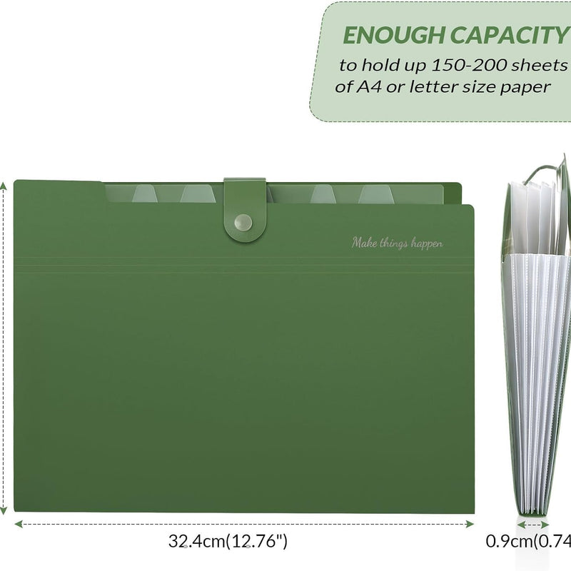 SKYDUE Expanding File Folders with 8 Pockets, Accordion File Organizer with Labels, Portable Paper Bill Receipt Organizer, Letter Size, Home School Office Supplies, Olive Green
