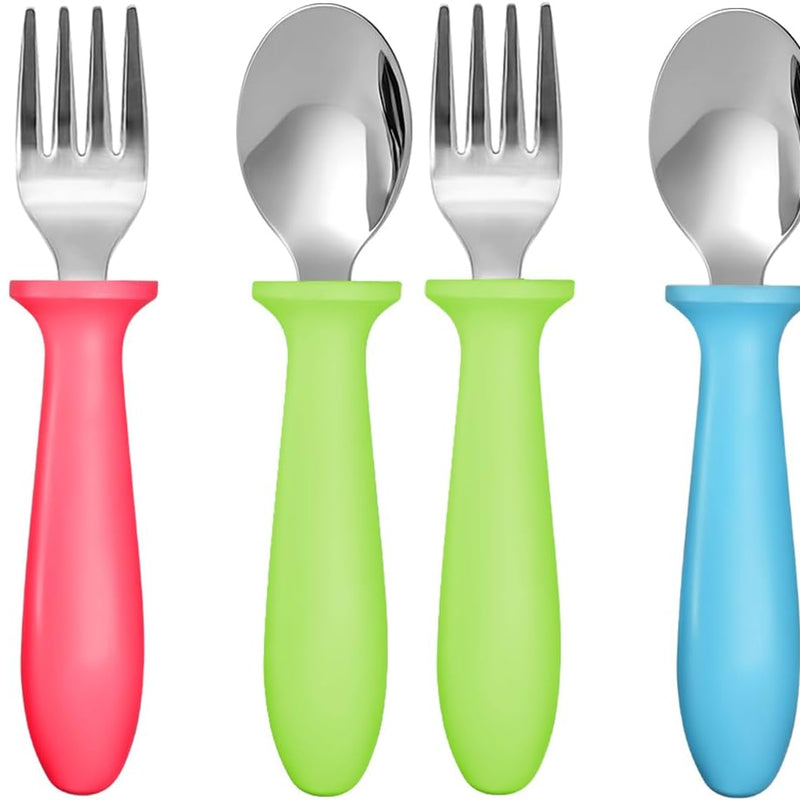 Toddler Utensils Set, 6-Piece Kids Fork and Spoon Set | 18/8 Stainless steel with plastic handles, rounded edges, toddler-size, dishwasher safe