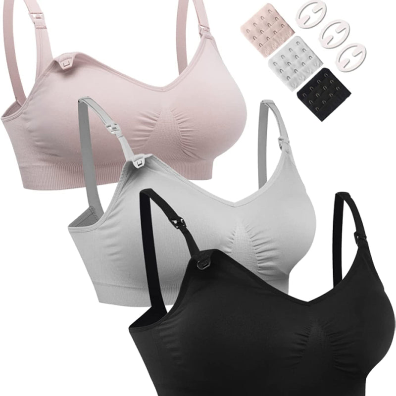 HOFISH 3PACK Full Bust Seamless Nursing Maternity Bras Bralette S-XXL with Extra Bra Extenders & Clips