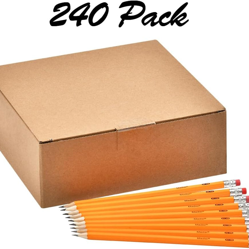 Madisi Wood-Cased #2 HB Pencils Bulk, 240 Count, Pre-sharpened | Box of Number 2 Pencils, Yellow, School Pack