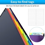 HABGP 12 Pocket Plastic folders with Pockets, 6 Colors Multi Pocket Folder Binder with Dividers, Office Organizer Folder Letter Size School Supplies