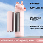 POWCAN 26 oz Insulated Water Bottle with 2-in-1 Straw and Spout Lid, Keep Cold 24H, Leak-Proof, Fits in Car Cup Holder, Stainless Steel Water Bottle for Sports, Travel, and School (Cotton Candy)