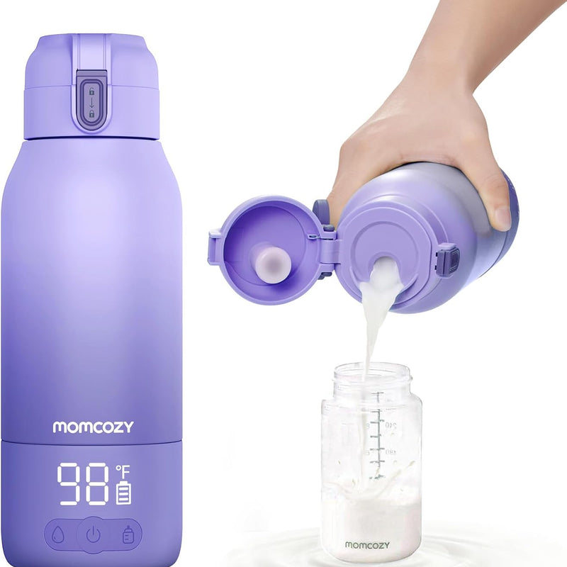 Momcozy Portable Bottle Warmer for Breast Milk, Baby Travel Essentials | Fast Heating with Nutrients Preserved, Precise Temp Control, Dual Heating Modes for Breast Milk & Water, 17OZ Large Capacity