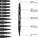Drawing Pens, 12 Pack Dual Brush Pens Black Markers for Art Drawing Sketching