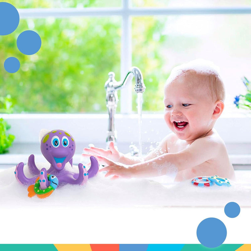 Nuby Floating Octopus with 3 Hoopla Rings - Mold-Free Baby & Toddler Bath Toy