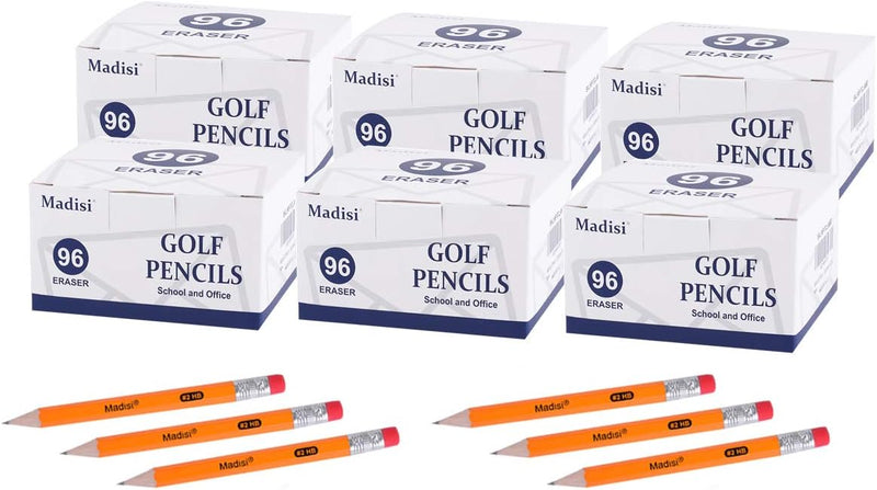 Madisi Mini Golf Pencils Bulk with Eraser, 96 Count, #2 HB Pre-Sharpened | 3.5" Short Pencils Small Half Pencils for Kids