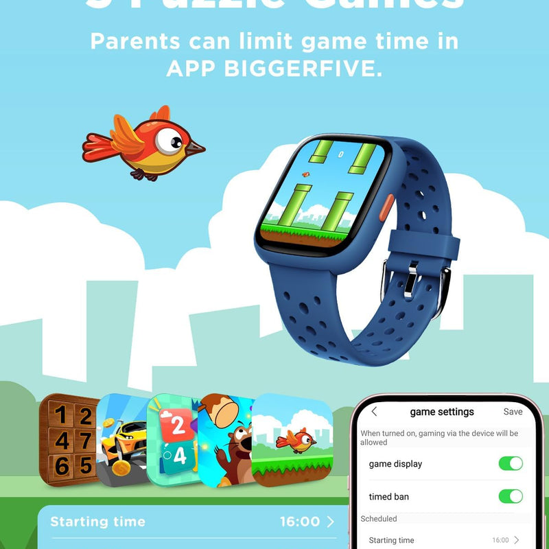 BIGGERFIVE 1.8" Kids Smart Watch, Fitness Tracker, Heart Rate Monitor, Sleep Tracker, IP68 Waterproof, Puzzle Games for 5-16 Year Old Girls Boys Teens, Blue
