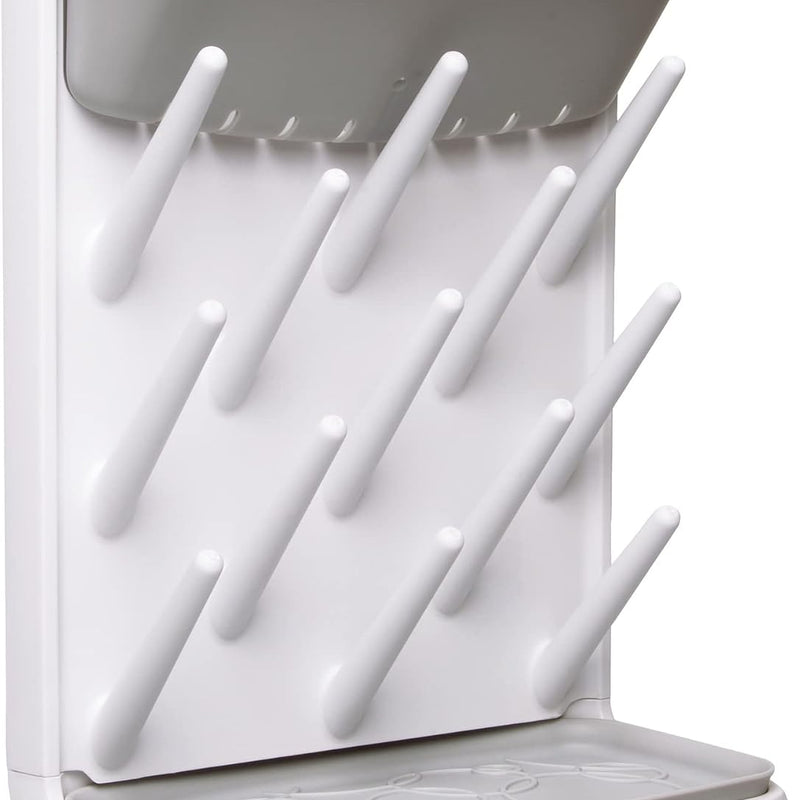 Ubbi Vertical Baby Bottle Drying Rack, Space Saving Countertop Bottle Dryer | 13-Peg Bottle Drying Rack Removable Drain Tray, Baby Organizer for Pump Parts, Pacifiers & Accessories, Dishwasher Safe, Gray