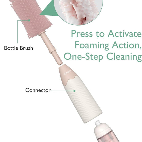 Momcozy Baby Bottle Brush Kit, Push-Press Foam Design, Pink | Portable for Home & Travel, Bottle Cleaner Brush for Breast Pumps & Nipple, Newborn Essentials, Food-Grade BPA-Free