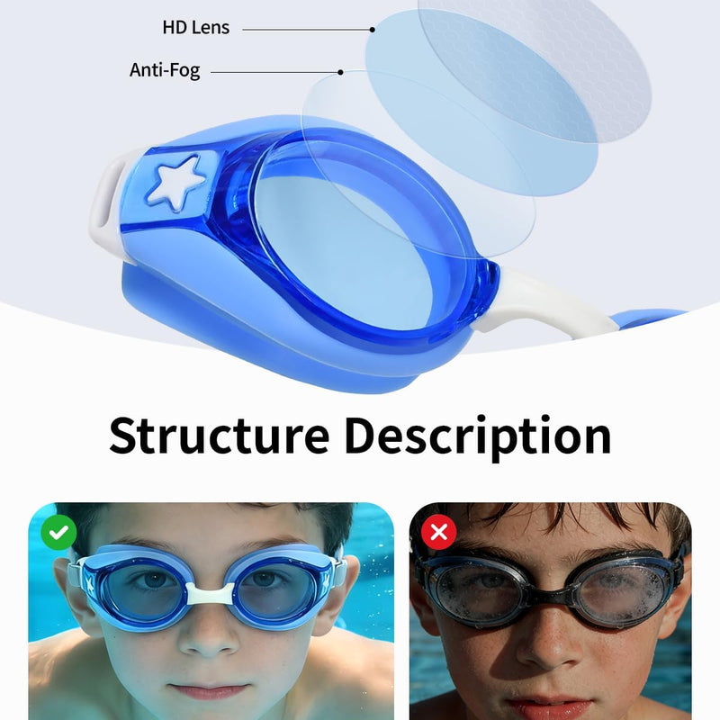 Pixel Panda Kids Swim Goggles with Fabric Strap for 3-12, No Hair Pulling | Kids swimming goggles with soft cloth strap for toddler/boys/girls/children, anti-fog anti-UV, no leak, no raccoon eyes