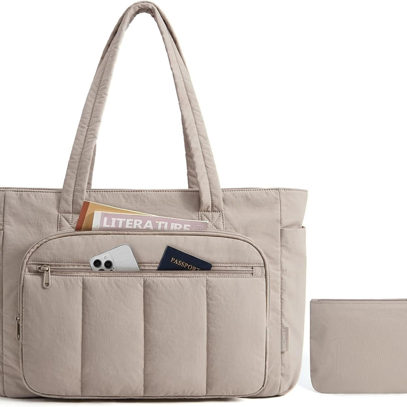 BAGSMART Tote Bag for Women, 2 Set Work Tote Bag with Zipper | 20L Capacity, 15.6'' Laptop Quilted Nurse Handbags for Work Travel College
