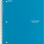Five Star Spiral Notebook + Study App, 5 Subject, Wide Ruled Paper, 8" x 10-1/2", 200 Sheets, Fights Ink Bleed, Water Resistant Cover, Tidewater Blue (73196)