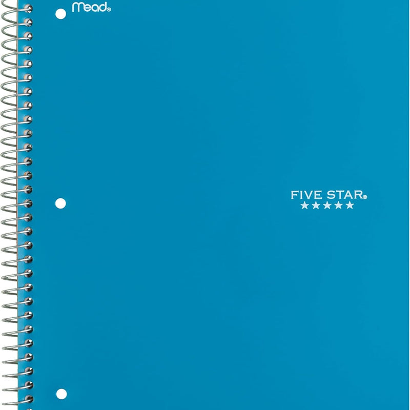 Five Star Spiral Notebook + Study App, 5 Subject, Wide Ruled Paper, 8" x 10-1/2", 200 Sheets, Fights Ink Bleed, Water Resistant Cover, Tidewater Blue (73196)
