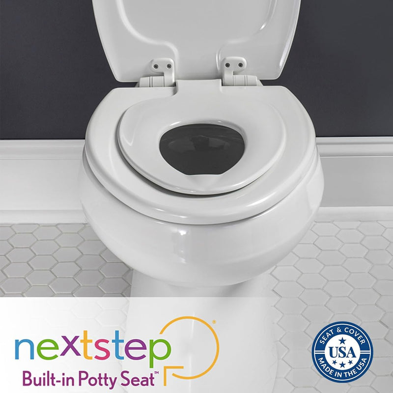 Mayfair NextStep2 Toilet Seat with Built-In Potty Training Seat, Slow-Close, Removable that will Never Loosen, Elongated, White