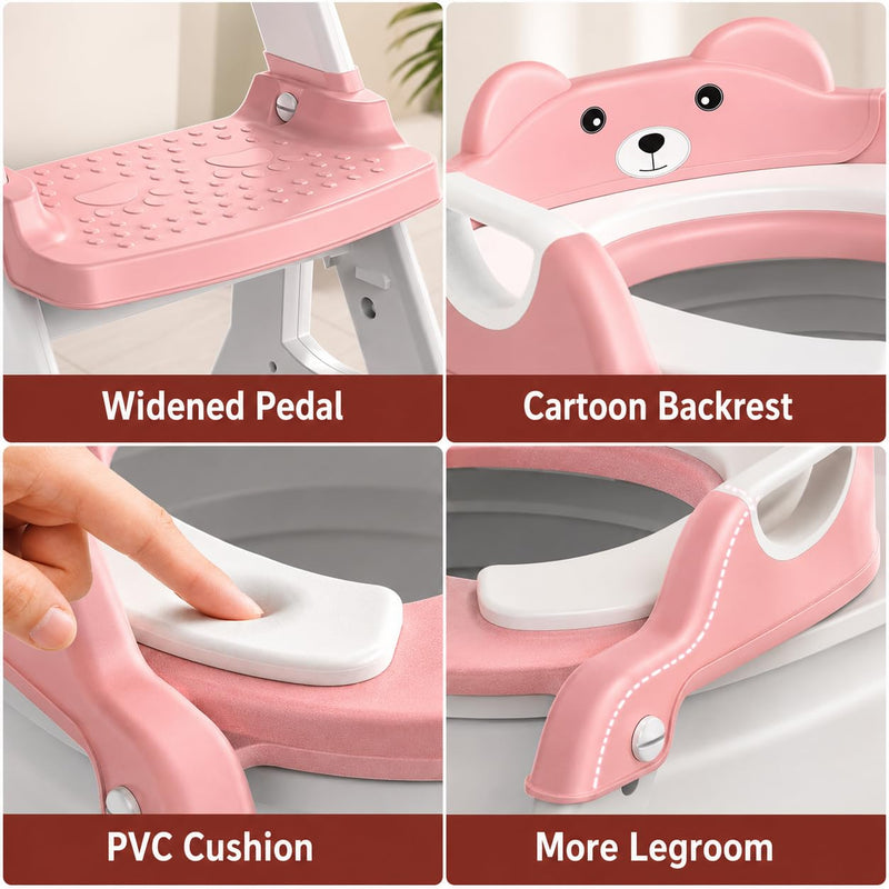 Meulife Potty Training Seat, Upgrade 2 in 1 Potty Training Toilet for Toddler, Toddler Toilet Seat for Boys Girls with Support Bar, Anti-Slip Pad and Step Stool (Pink)