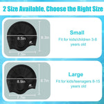 Alepo 2 Pack Kids Swim Caps for Boys Girls, Durable Silicone Swimming Cap with 3D Ear Pockets for Age 3-15 Toddler Child Youth Teen, Unisex Swim Bath Hats for Short/Long Hair with Ear Plugs Nose Clip