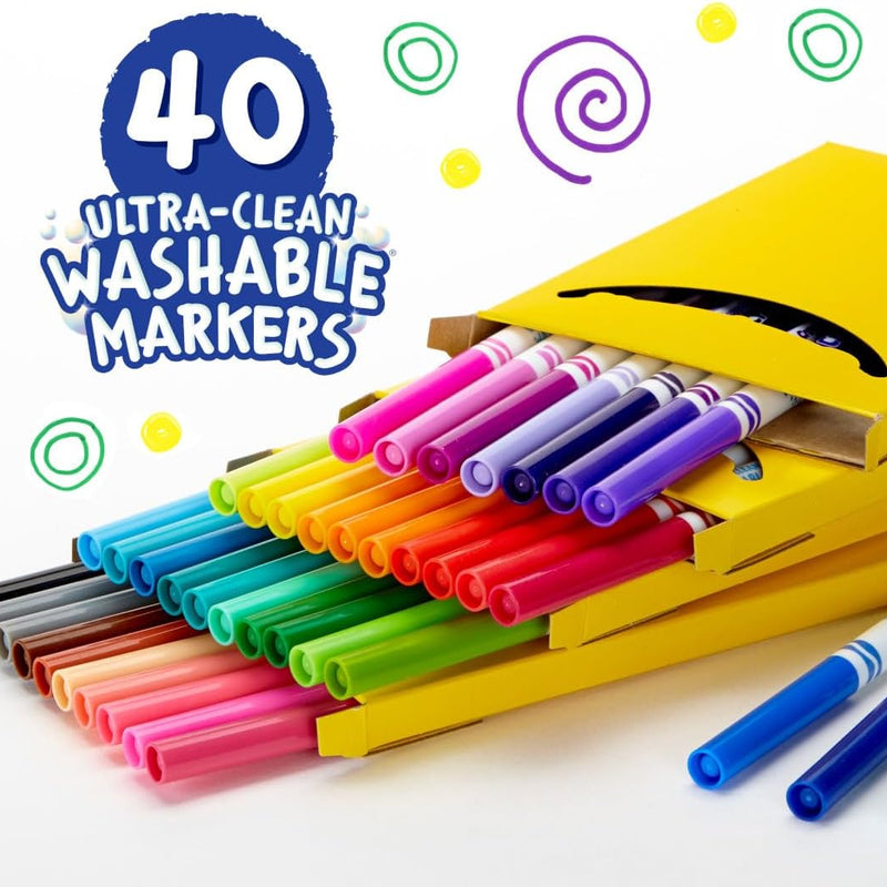 Crayola Ultra Clean Fine Line Washable Markers (40ct), School Supplies, Classroom Teacher Must Haves, Homeschool Essentials, Gifts for Kids, Ages 3, 4, 5