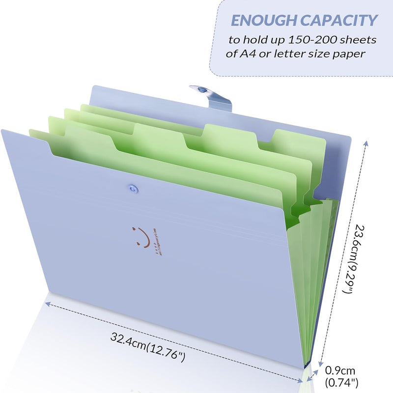 SKYDUE Expanding File Folders with 5 Pockets, Accordion File Organizer with 32 Labels, Portable Document Paper Organizer, Filing Folders, Letter / A4 Size, Pack of 4