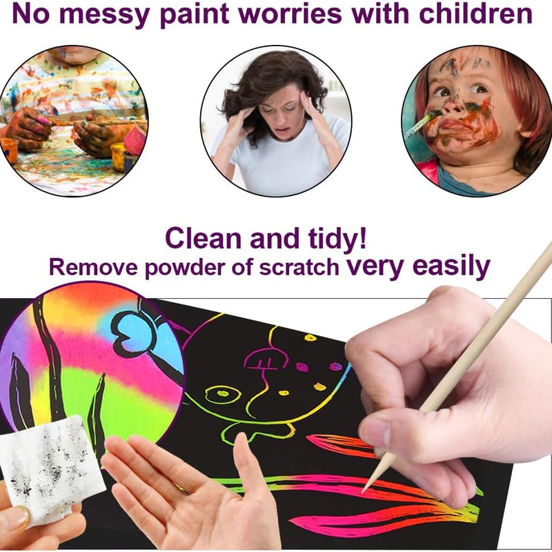 FUNNYB&G 100 Pcs Rainbow Scratch Paper Art for Kids Arts and Crafts Kit | Rainbow Scratch Paper Set Supplies School Activities Coloring Sheets Travel Toys for Party Games Christmas Birthday Gifts