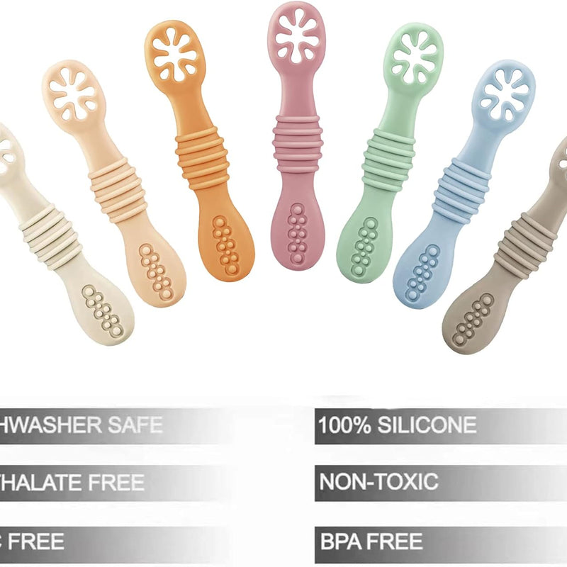 PandaEar 7 Pack Silicone Baby Feeding Spoon, Baby Led Weaning Supplies | Toddler Infant Feeding Spoon First Stage, BPA Free