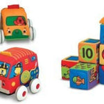 Melissa & Doug K's Kids 4-Piece Soft Toy Car and Truck Set with Removable Wheels for Learning and Development for Babies and Toddlers