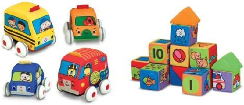 Melissa & Doug K's Kids 4-Piece Soft Toy Car and Truck Set with Removable Wheels for Learning and Development for Babies and Toddlers