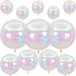 12Pcs Iridescent Round Foil Balloons: 22", 15", 10" 4D Clear Balloons for Birthday, Wedding, Mermaid Party Decor