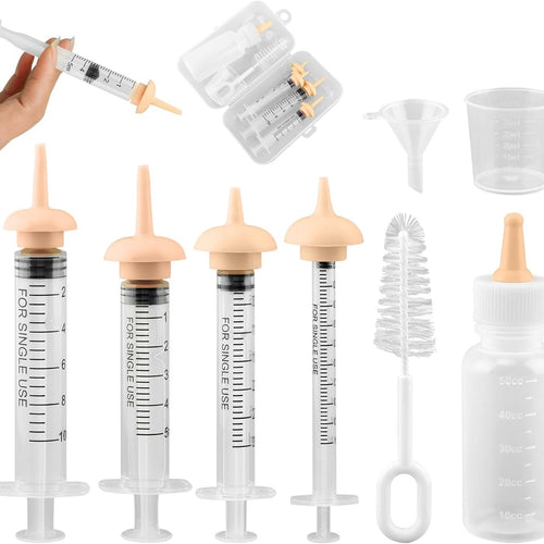 Pet Nursing Kit for Newborn Puppies, Kitten & Small Animals | Silicone Nursing Nipples, Formula Dispenser, Liquid Syringes, Measuring Cup & Cleaning Brush, Newborn Cat Bottle Feeding Set