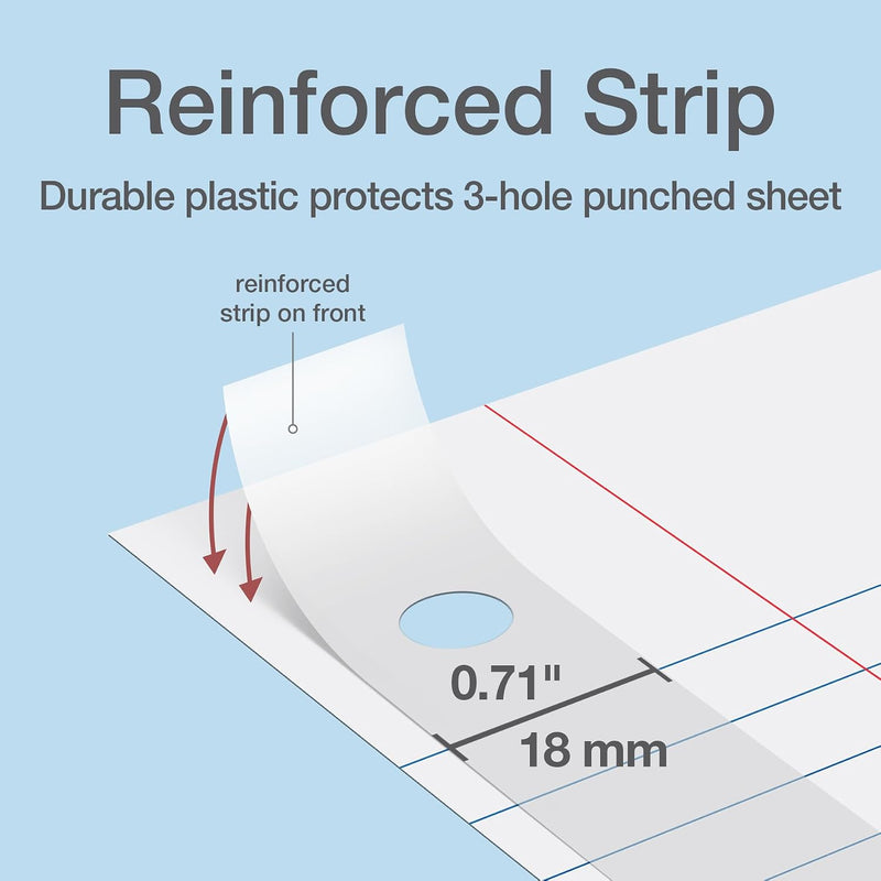 Oxford Reinforced Filler Paper, 8 x 10.5 Inch, Wide Rule, 3 Hole Punched, Lined Loose Leaf Paper for Ring Binders, 100 Sheets, White (1002098)