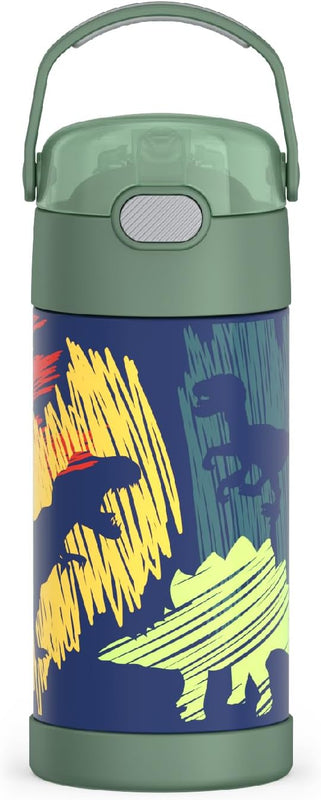 THERMOS FUNTAINER Water Bottle with Straw, 12oz, Dinosaurs | Kids Stainless Steel Insulated Water Bottle, Keeps Drinks Cold Longer for School & Play, BPA-Free