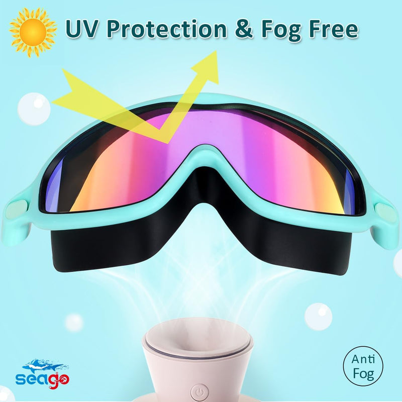 Seago Swim Goggles 2 Pack Anti-Fog Anti-UV Wide View Swimming Goggles for Kids 3-14