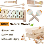 Montessori Wooden Toys: Toddler Musical Instruments Set with Boho Xylophone, Safe for Kids 3+