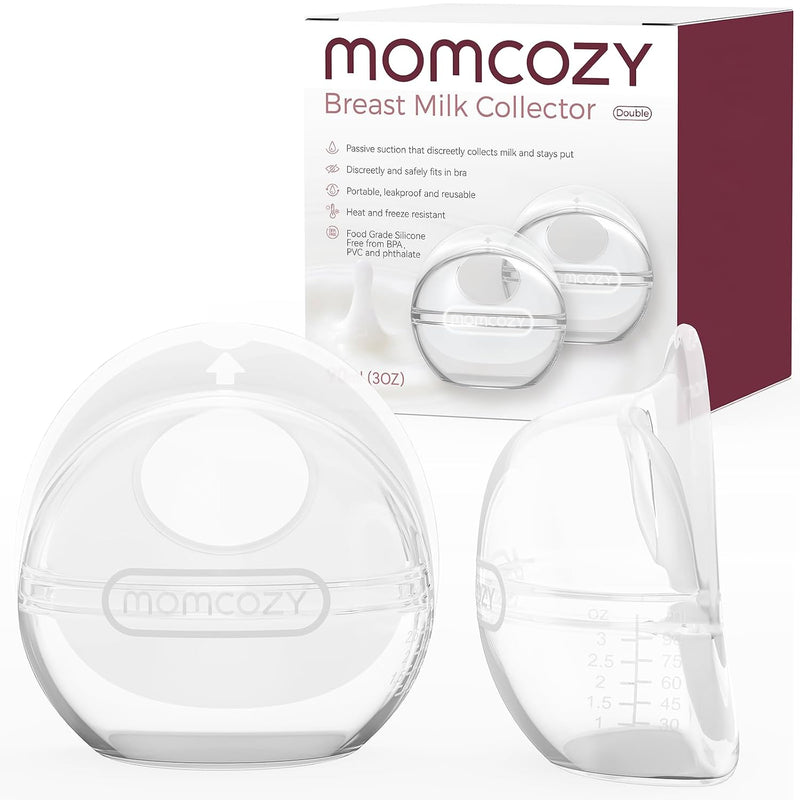 Momcozy Breast Milk Collector, Large Capacity for High Milk Supply 3oz 2pcs | Milk Collectors for Breastfeeding, Reusable Soft Silicone Breast Shells ,Passive Milk Collection, Reusable Silicone Shell
