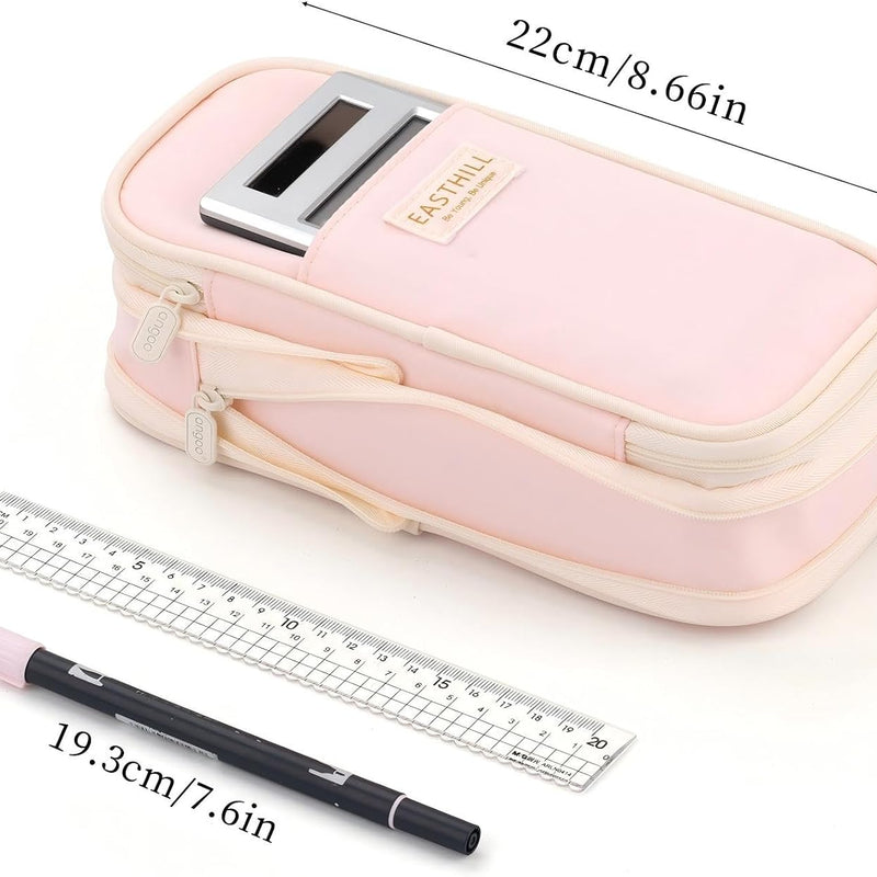 EASTHILL Big Capacity Pencil Case Large Pencil Pouch Stationery Pen Bag for Teen Girls-Pink