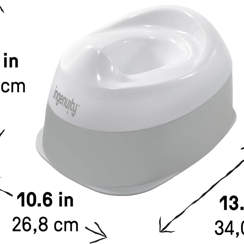 Ingenuity Ready Set Go Potty Training Toilet, Removable Bowl, Non-Skid Bottom, Wide Stable Base, Age 18 Months & Up, White & Grey