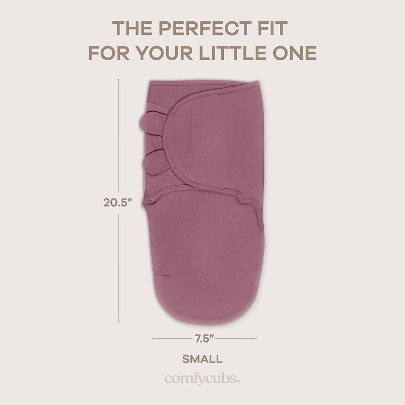 Comfy Cubs Easy Swaddle Blanket, 3 Pk S Velcro Swaddle Blush Mauve Mulberry | 100% Cotton Newborn Wrap for 0-3 Months Infants, with Adjustable Velcro, Breathable and Durable Sleep Sack for Babies