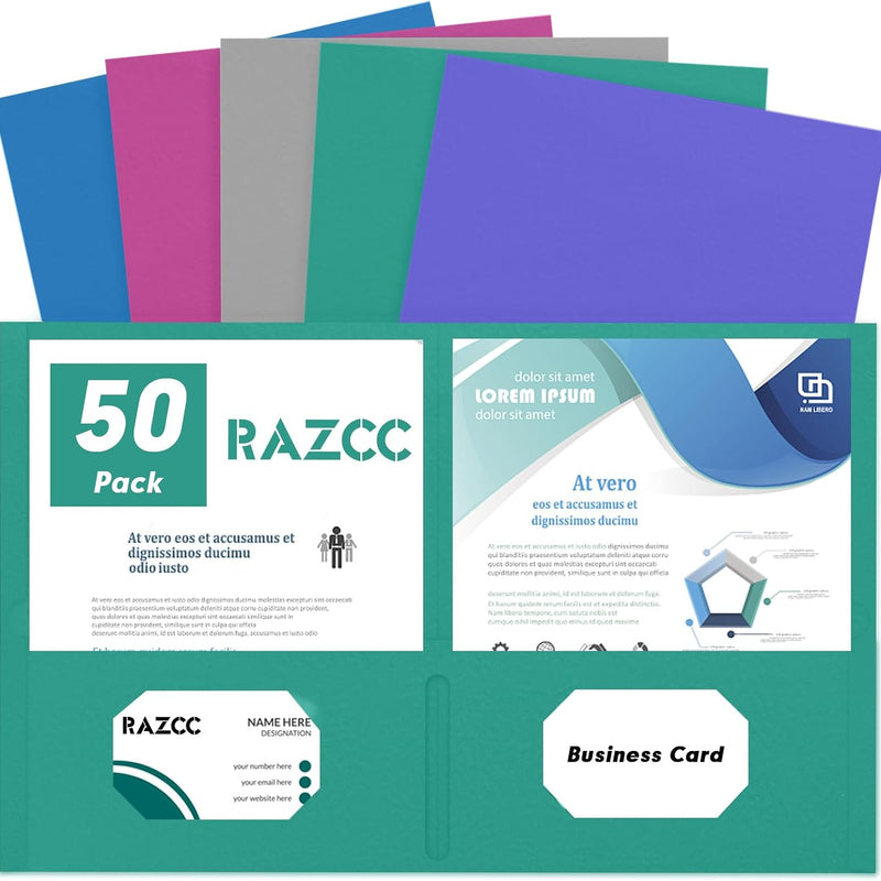 Two Pocket Folders, RAZCC 50 Pack 2 Pocket Folders Fit Letter Size Paper, Paper Folders with Pockets for School Office Business Home, Black