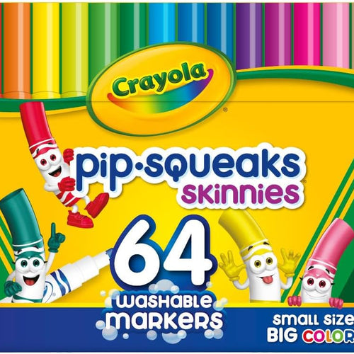 Crayola Pip-Squeaks Skinnies Washable Markers (64ct), Mini Markers for Kids, Coloring Markers, Craft Supplies, Kids Holiday Gift, 3+