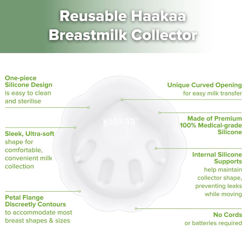 haakaa Petal Soft Silicone Milk Collector for Breastfeeding - 2PCS | Discreet Leak-Protection Breast Milk Saver, Reusable Breast Shells Milk Collection Cup for Breastfeeding with Cleaning Brush