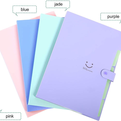 SKYDUE Expanding File Folders with 5 Pockets, Accordion File Organizer with 32 Labels, Portable Document Paper Organizer, Filing Folders, Letter / A4 Size, Pack of 4