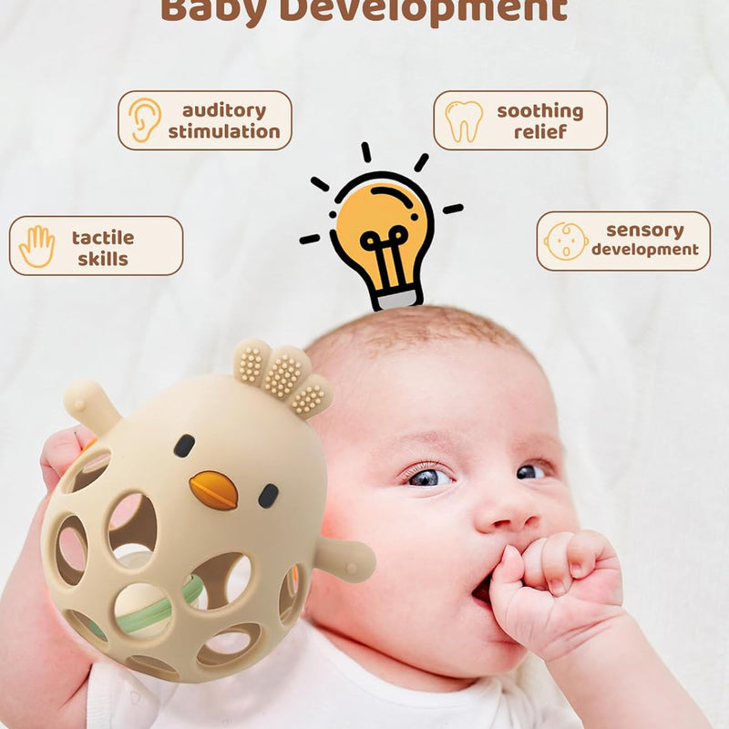 ChooKaChoo 2-in-1 Baby Teething Rattle Toy for infants 3-12 months, 100% food-grade silicone, easy to hold, soothing & developmental, BPA free, blue