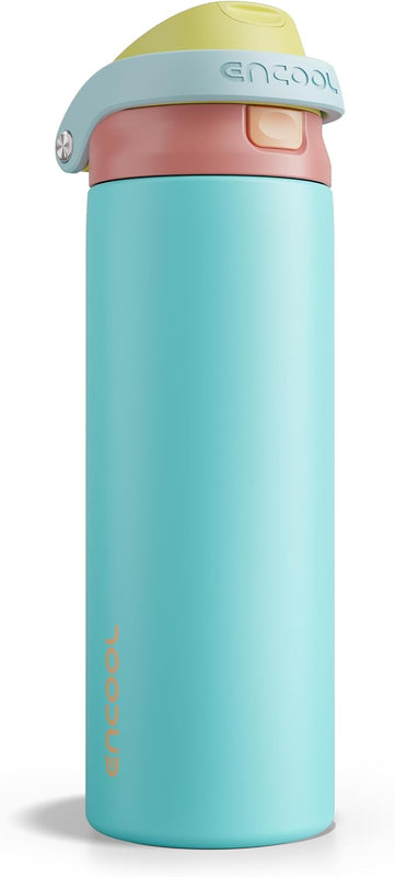 ENCOOL Leakproof Insulated Water Bottle with Straw Dual-Sip Water Bottle Bag-Safe Design for Work, Commute & Gym – Keeps Drinks Cold All Day, 24 oz, Teal Blue