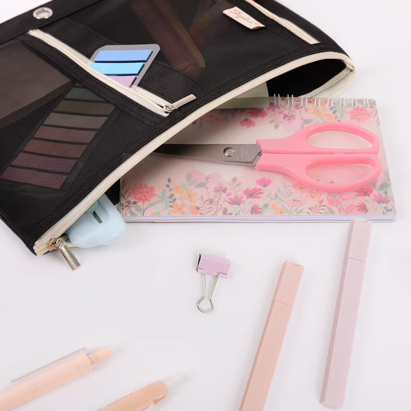 SKYDUE Pencil Pouch for Binder, Pencil Case, 3 Ring Binder Pencil Pouch with 3 Pockets and Mesh Window, Zipper Pencil Pouch, Durable Organizer for School Supplies, Cables, Earbuds, Makeup