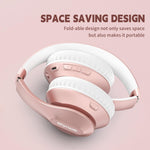 Wireless Bluetooth Headphones Over Ear 65H Playtime HiFi Stereo Headset with Microphone and 6EQ Modes Foldable Bluetooth V6.0 Headphones for Travel Smartphone Computer Laptop Rose Gold