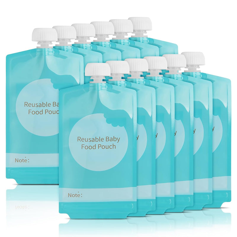 Kirecoo 12PCS 7oz Reusable Refillable Baby Food Squeeze Pouches | Dishwasher Safe, Freezer Safe, Squeeze Design, For Applesauce Yogurt Smoothie Puree, Self Feeding for Toddlers & Kids