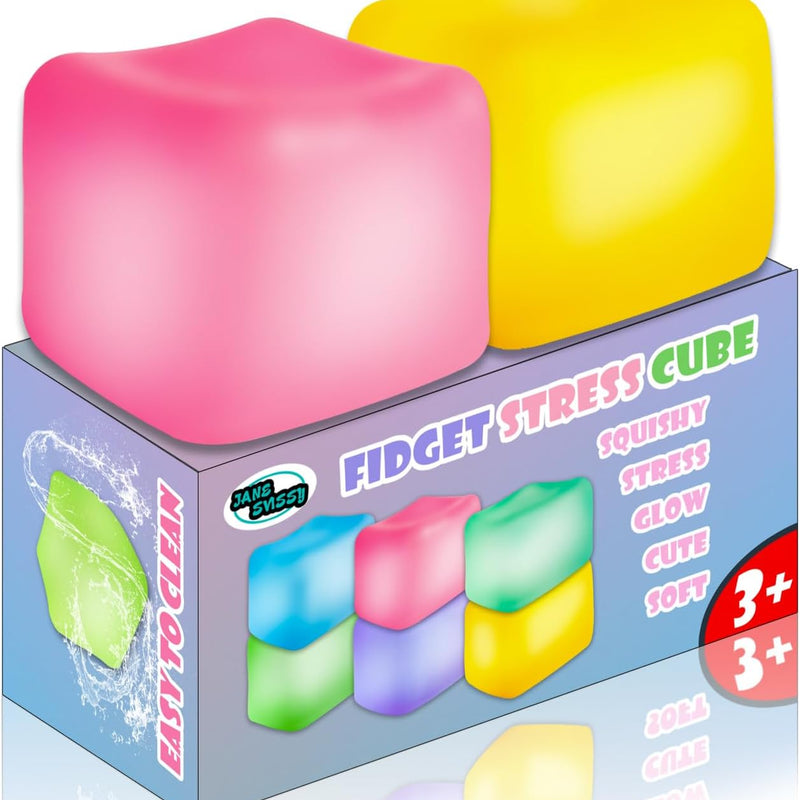2Pcs Stress Cube Glow in The Dark,Fidgets for Teens,Adults, Kids,Super Solid Squishy Toy,Squeeze Toys,Ice Cube,High Density Squeeze Toys,Stocking Stuffers,Cool Things(Blue + Purple)