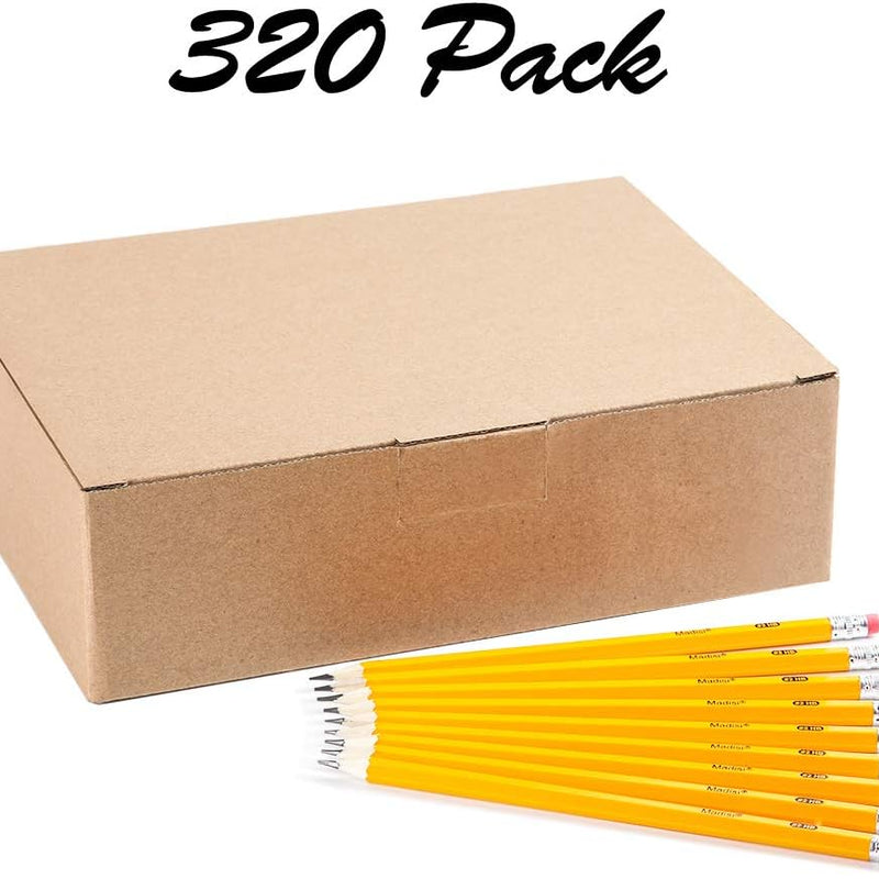 Madisi Wood-Cased #2 HB Pencils Bulk, 320 Count, Pre-sharpened | Box of Number 2 Pencils, Yellow, School Pack